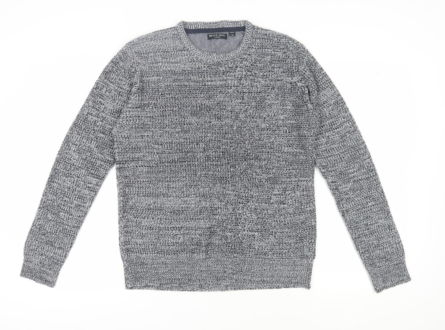 Brave Soul Mens Grey Crew Neck Chunky Knit Jumper M