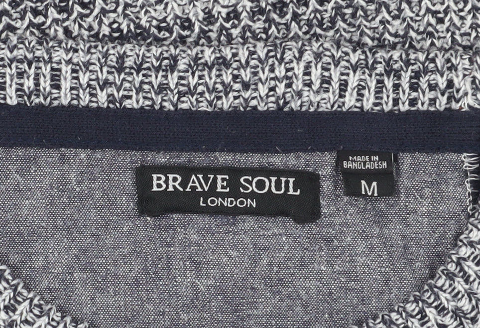 Brave Soul Mens Grey Crew Neck Chunky Knit Jumper M