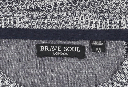 Brave Soul Mens Grey Crew Neck Chunky Knit Jumper M