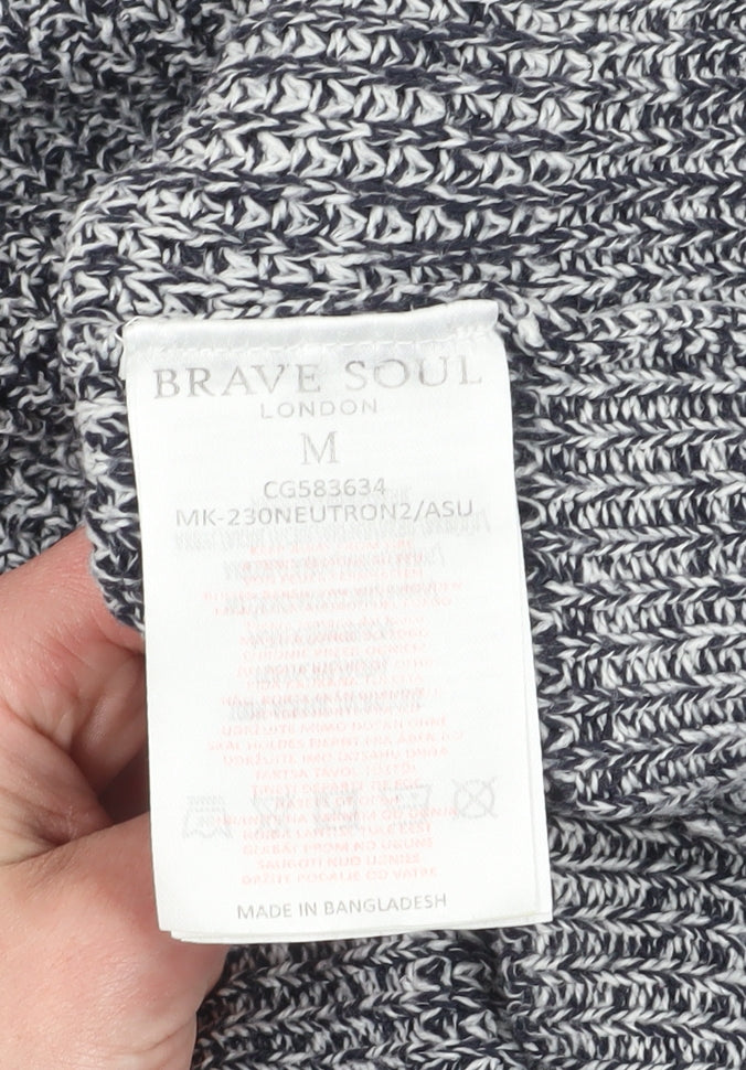 Brave Soul Mens Grey Crew Neck Chunky Knit Jumper M