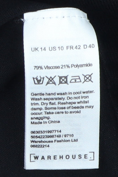 Warehouse Women's Black Beaded Shift Dress, Size 14