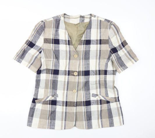 C&A Women's Multicoloured Blazer Size 16 Plaid Casual