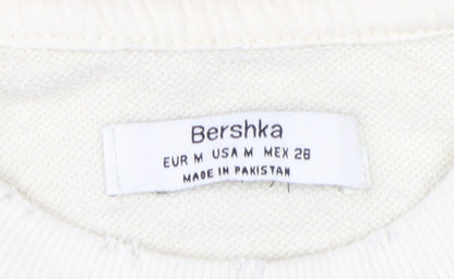 Unisex Adults UK Size M Bershka Ivory Pullover Sweatshirt