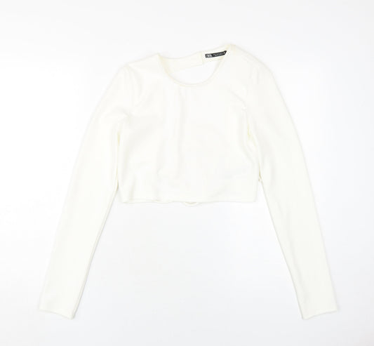 Womens UK Size S Zara White Cropped Blouse