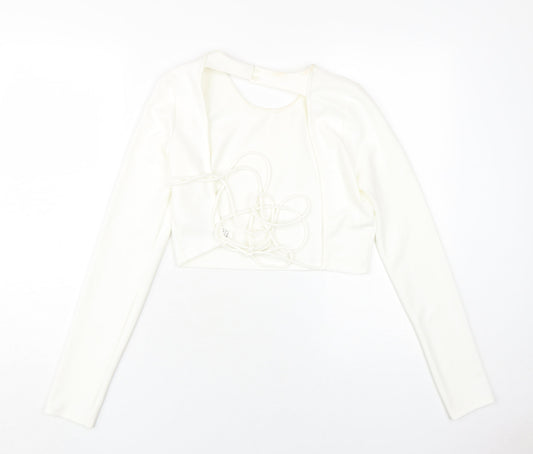 Womens UK Size S Zara White Cropped Blouse