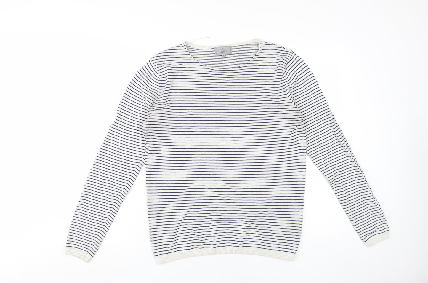 Marks and Spencer Men's White Striped Pullover S