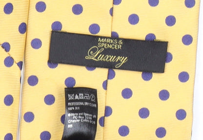 Marks and Spencer Men's Yellow Polka Dot Silk Tie