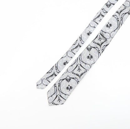 A.Christensen Men's Silver Geometric Silk Tie