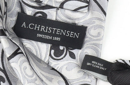 A.Christensen Men's Silver Geometric Silk Tie