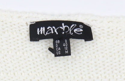 Womens UK Size 2 Marble White Pullover Jumper