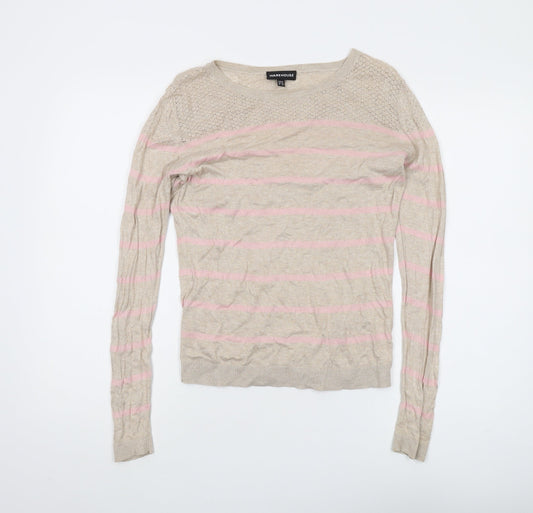 Warehouse Women's Beige Pink Striped Jumper Size 14