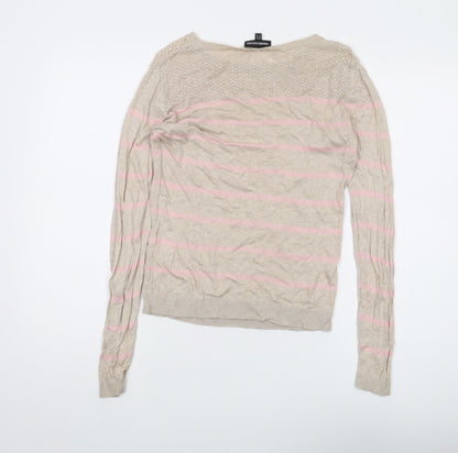 Warehouse Women's Beige Pink Striped Jumper Size 14
