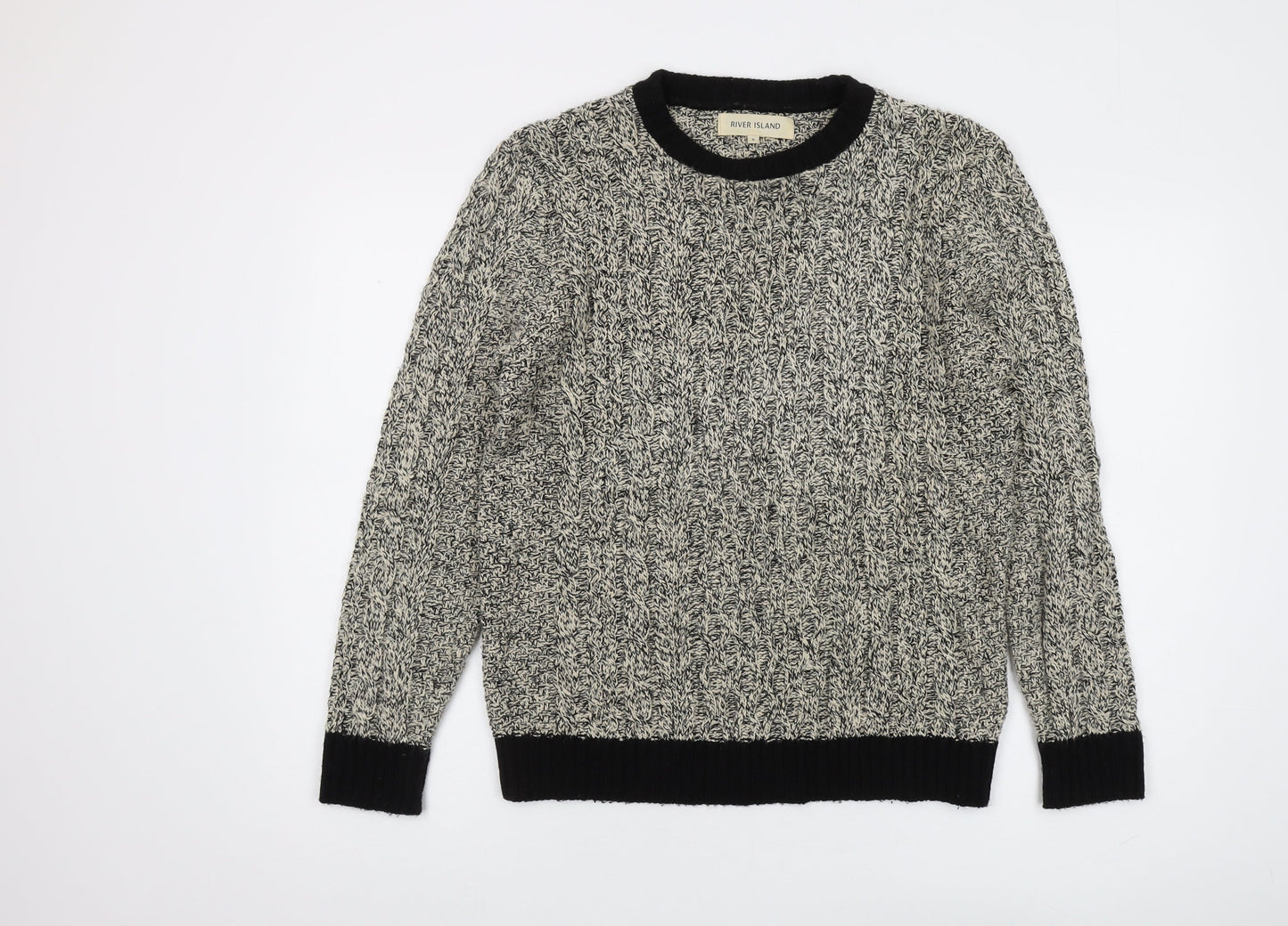 River Island Men's Black Pullover Jumper S Cable-Knit