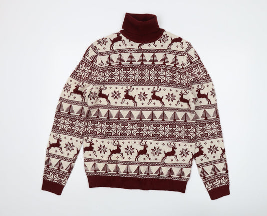 ASOS DESIGN Men's Red XS Roll Neck Christmas Jumper
