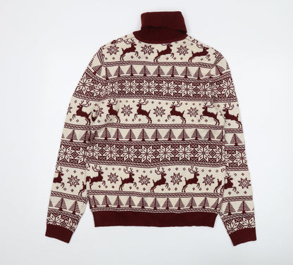 ASOS DESIGN Men's Red XS Roll Neck Christmas Jumper