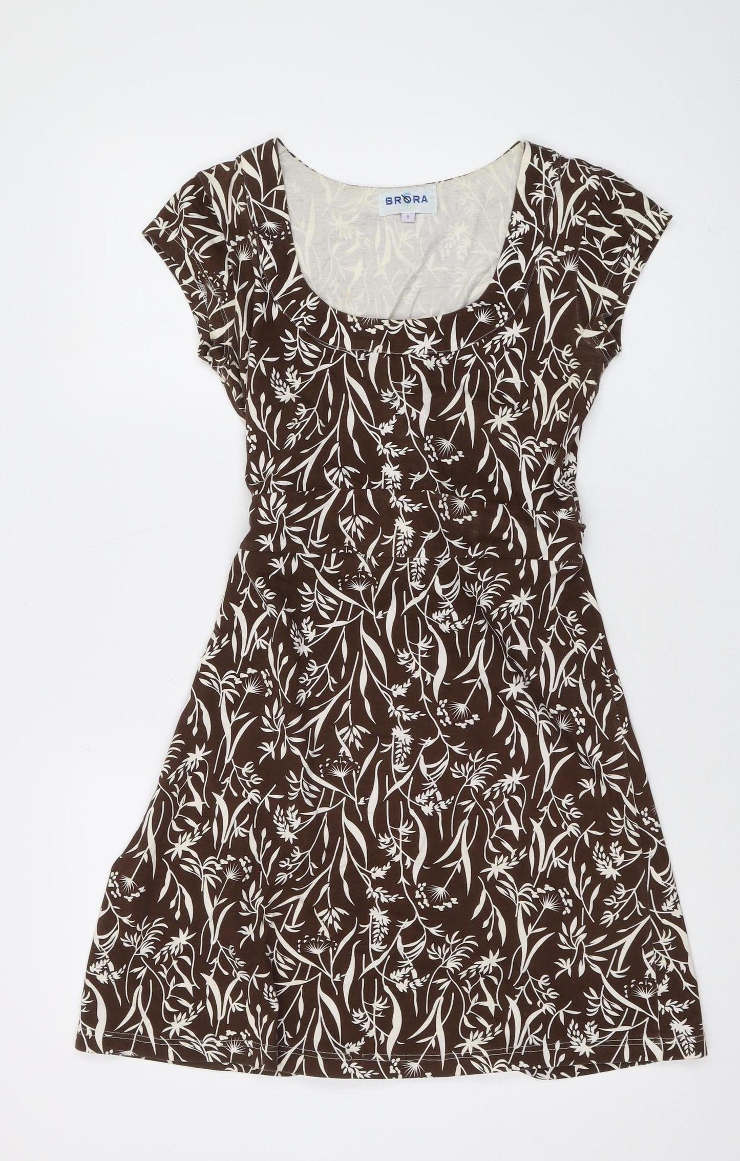 Brora Women's Brown Floral A-Line Dress, Size 8