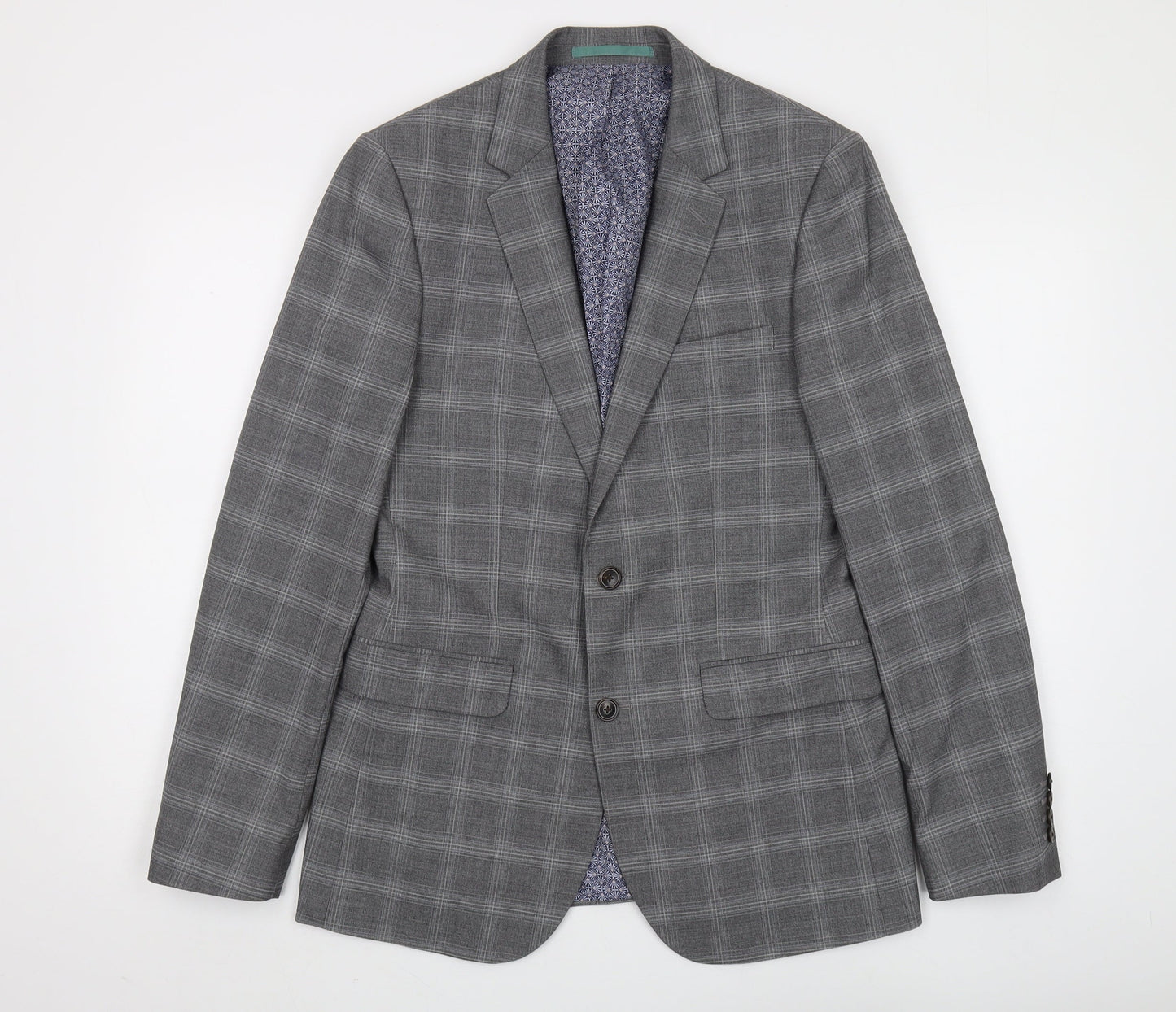 Burton Menswear Grey Check Slim Fit Blazer, 38R