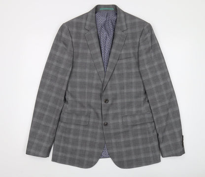 Burton Menswear Grey Check Slim Fit Blazer, 38R