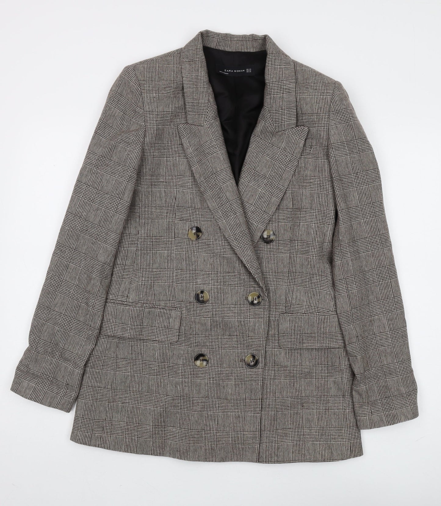 Zara Woman Grey Plaid Blazer, Size 4, Double-Breasted