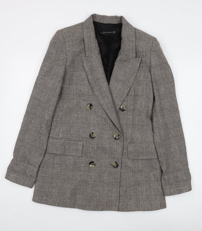 Zara Woman Grey Plaid Blazer, Size 4, Double-Breasted