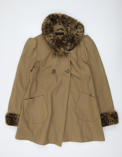 Womens UK Size 14 Miss Selfridge Beige Overcoat