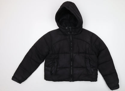 Missguided Women's Black Hooded Puffer Jacket Size 8