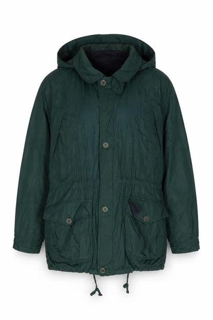 Front view of Casual Club Men's Green Parka Jacket L Hooded Outdoor