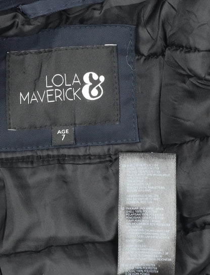 Lola & Maverick Girls Blue Hooded Parka Coat Size 7 Years