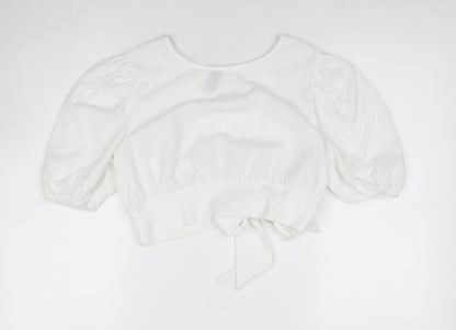 Womens UK Size M H&M White Cropped Blouse