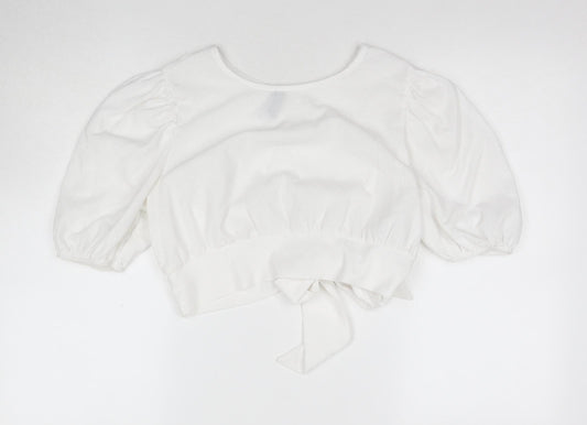 Womens UK Size M H&M White Cropped Blouse