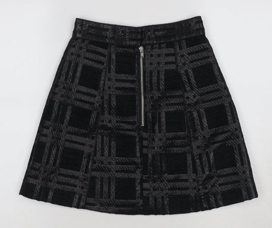 H&M Women's Black A-Line Skirt Check Size 6