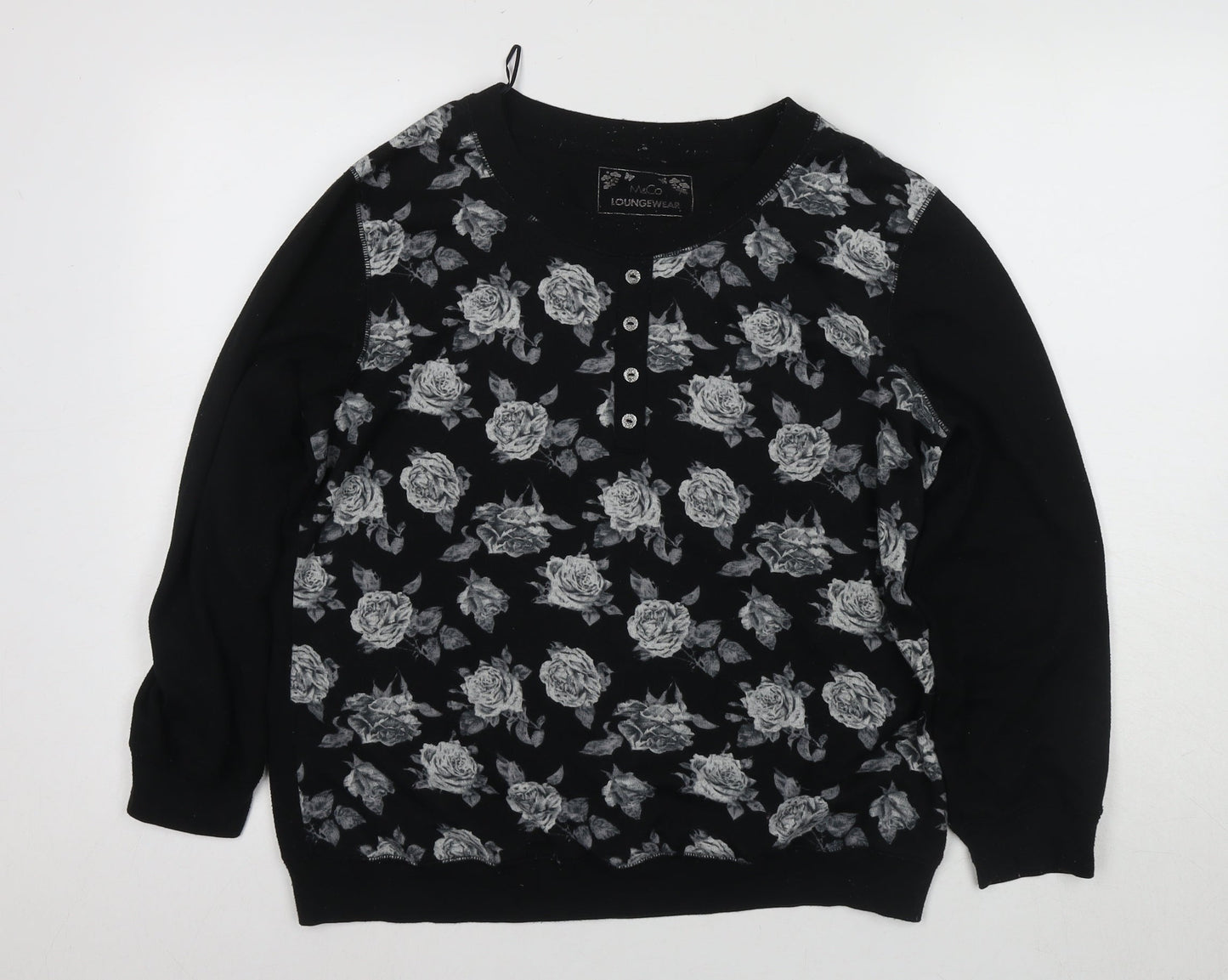 Womens UK Size 14 M&Co Black Henley Jumper