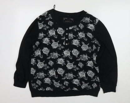 Womens UK Size 14 M&Co Black Henley Jumper