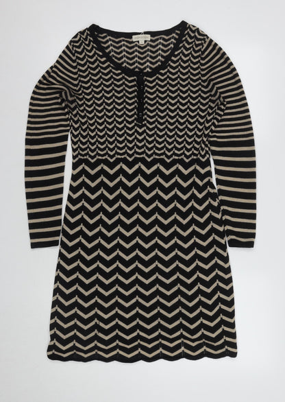 Monsoon Women's Chevron Shift Dress Black Beige M
