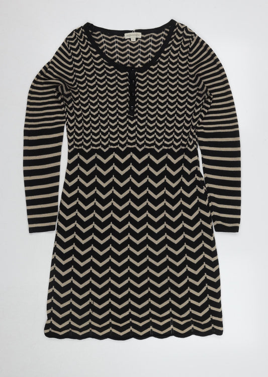 Monsoon Women's Chevron Shift Dress Black Beige M