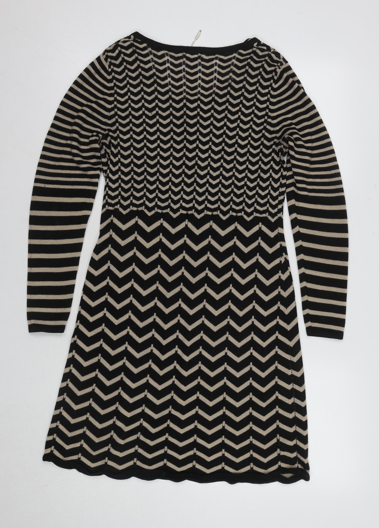 Monsoon Women's Chevron Shift Dress Black Beige M