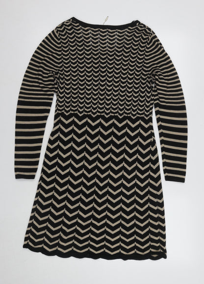 Monsoon Women's Chevron Shift Dress Black Beige M