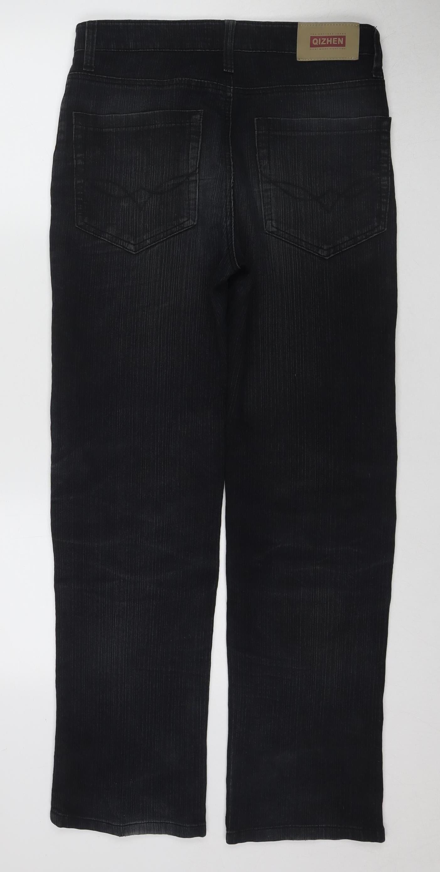 Qizhen Women's Black Jeans Size 29 with Button Accents
