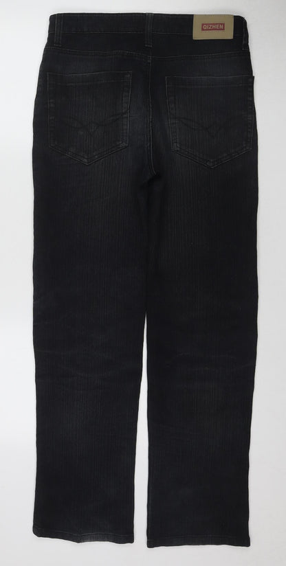 Qizhen Women's Black Jeans Size 29 with Button Accents