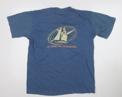 Cottennet Men's Blue Nautical Crew Neck T-Shirt, Size L