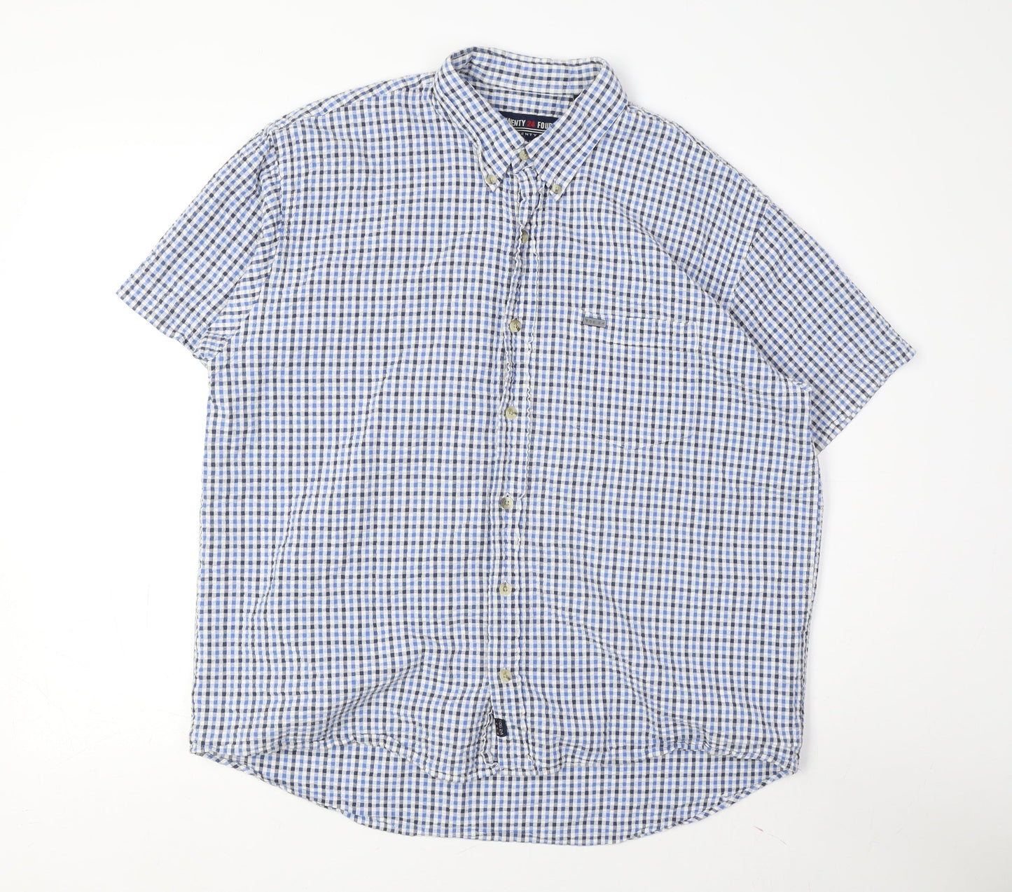 Twenty Four 7 Men's Blue Check Short Sleeve Shirt M