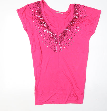 Womens UK Size 10 Red Herring Pink Basic T-Shirt
