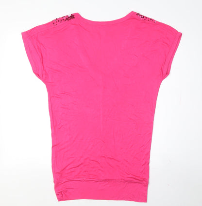 Womens UK Size 10 Red Herring Pink Basic T-Shirt