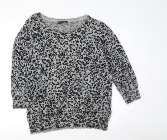 David Emanuel Women's Grey Animal Print Pullover Jumper