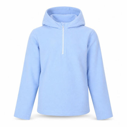 Front view of Blue girls’ fleece hoodie, 9-10 years, full zip, hooded