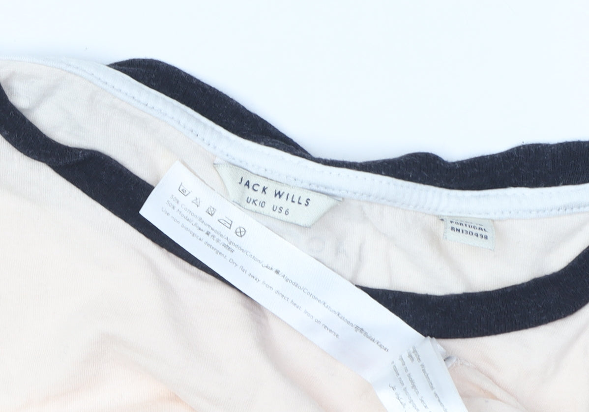 Jack Wills Women's Beige Crew Neck Ringer T-Shirt Size 10