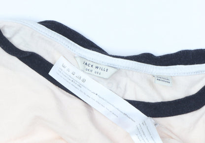 Jack Wills Women's Beige Crew Neck Ringer T-Shirt Size 10