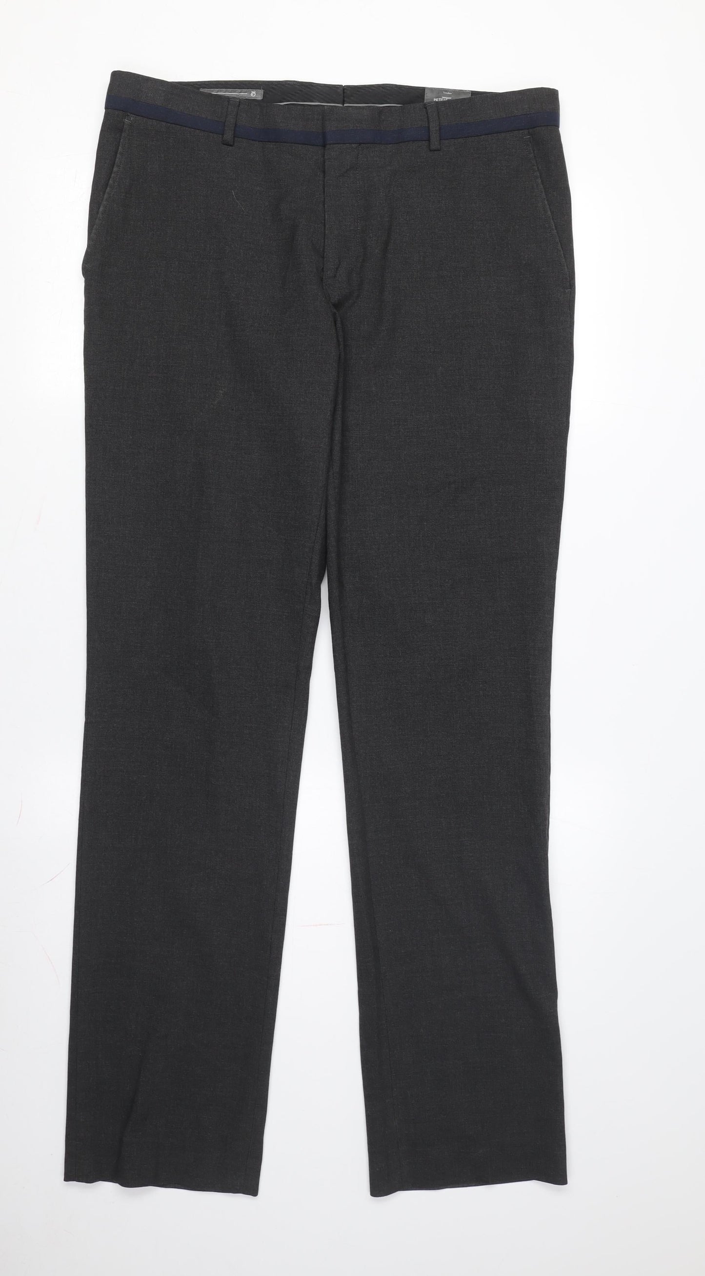 Peter Werth Men's Black Slim Fit Dress Trousers L