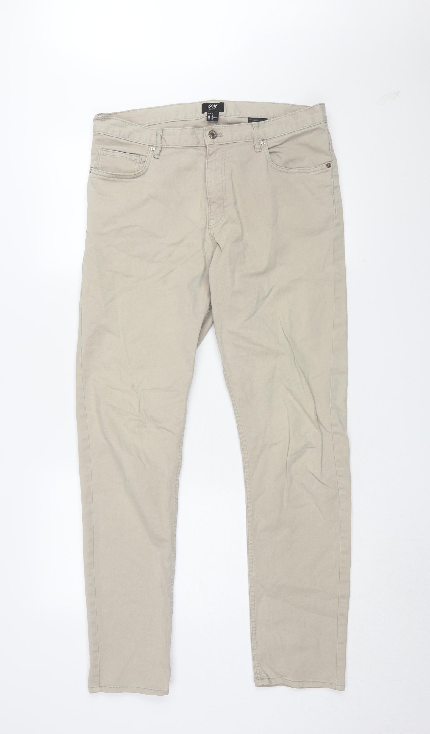 Unisex Adultss UK Size 4 H&M Slim Fit Slim Beige Jeans