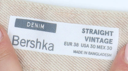 Bershka Women's Beige Straight Jeans Size 10 Vintage